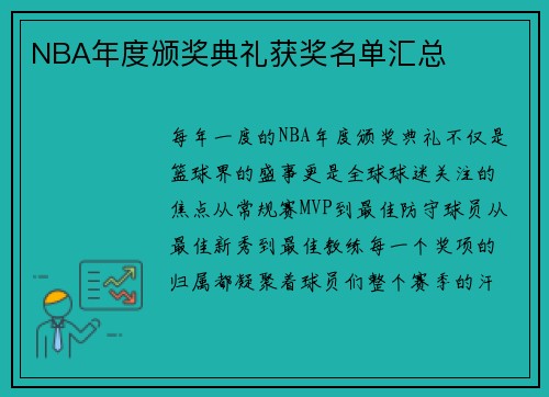 NBA年度颁奖典礼获奖名单汇总