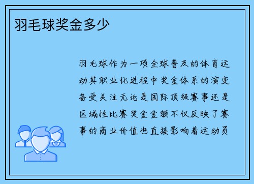 羽毛球奖金多少